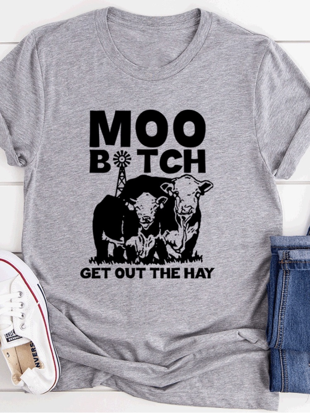 Bella Canvas Gray 'Moo B*tch' Graphic Tee